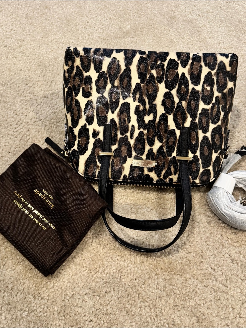 kate spade Leopard Print Satchel - Cream, Black & Brown